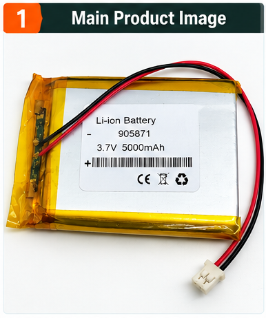 3.7V 5000mAh Li-ion Polymer Battery with 2.0mm JST Connector and BMS