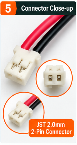 3.7V 5000mAh Li-ion Polymer Battery with 2.0mm JST Connector and BMS