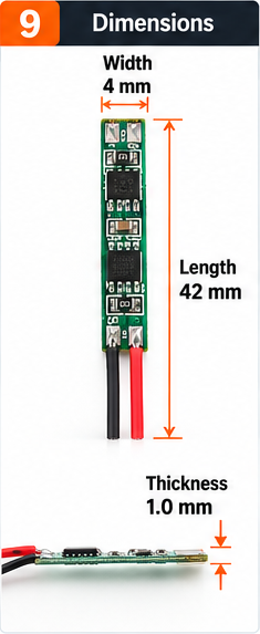 1S 3A 3.7V Li-ion BMS PCM Protection Board With Wire for 18650 Battery