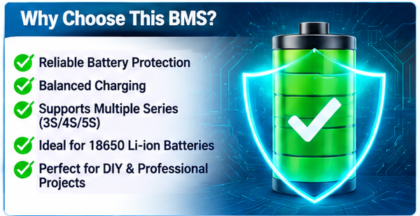 3S/4S/5S 100A Li-ion BMS Protection Board with Cell Balancing for 18650 Batteries