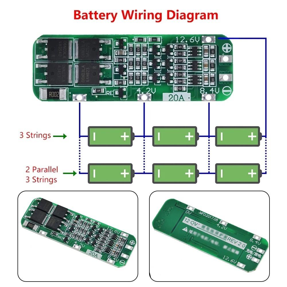 3S 20A 12.6V Li-ion Battery BMS Protection Board for 18650 Cells