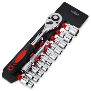 12pcs 1/4-Inch ( 6.3MM ) Socket Wrench Set CR-V Drive Ratchet Wrench Spanner for Bicycle Motorcycle Car Repairing Tool Set